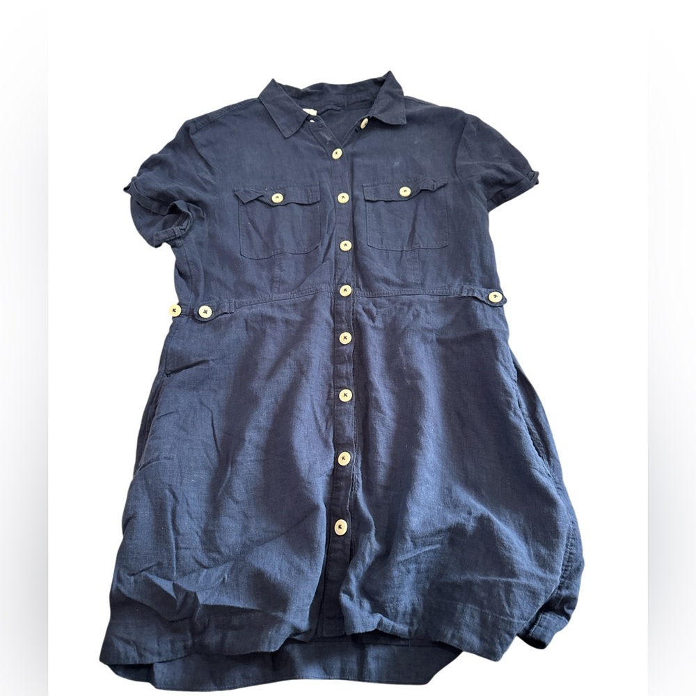 Something Somewhere Linen Button Down Dress Women’s Size M Lined and Pockets